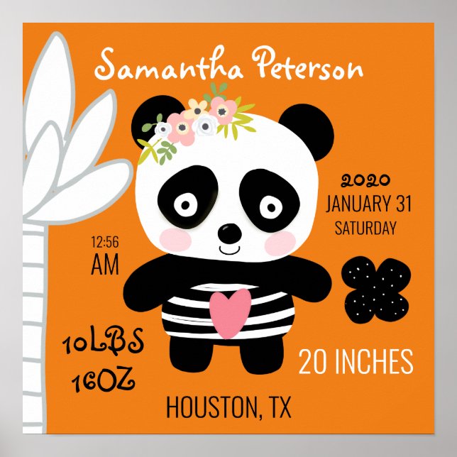 Poster Cute Panda Faire-part de naissance (Devant)