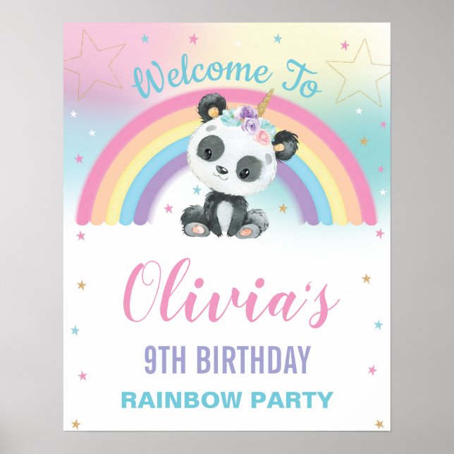 Poster Cute Panda Pandacorn Arc en ciel Bienvenue (Devant)