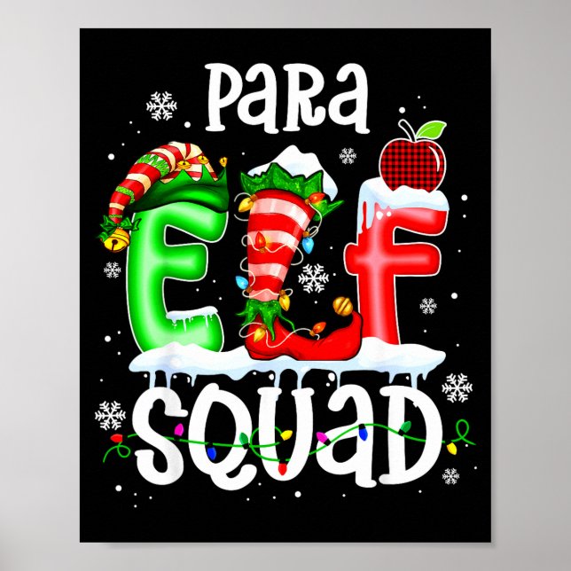 Poster Cute Para Elf Squad Funny Christmas Elf Kids Teach (Devant)