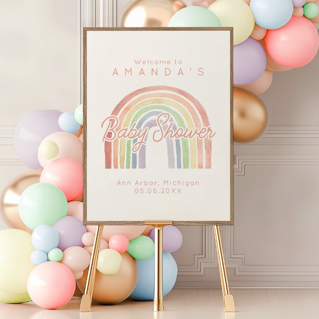 Poster Cute Pastel Aquarelle Baby shower arc-en-ciel Bien (Créateur téléchargé)