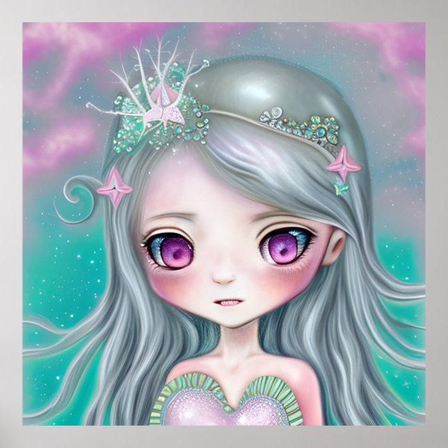 Poster Cute Petite Sirène mignonne turquoise visage cadea (Devant)