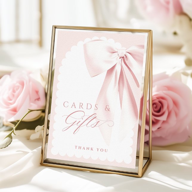 Poster Cute Pink Bow Baby Shower Cards & Gifts Table Sign (Créateur téléchargé)