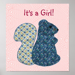 Poster Cute Pink Country Style Squirrel Baby Girl
