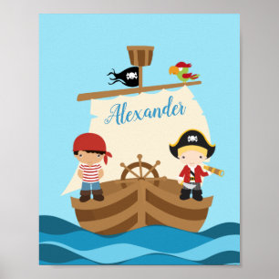Poster Cute Pirate Boys & A Big Ship Custom Name