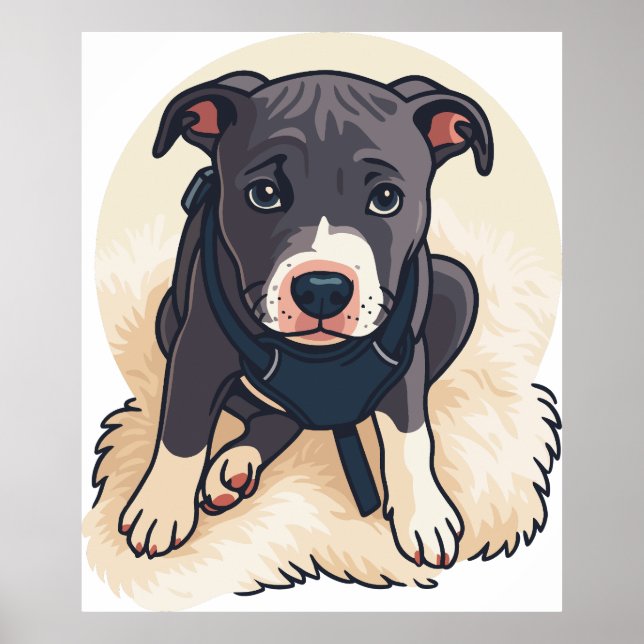 Poster Cute Pitbull Puppy Dog Cartoon Design (Devant)