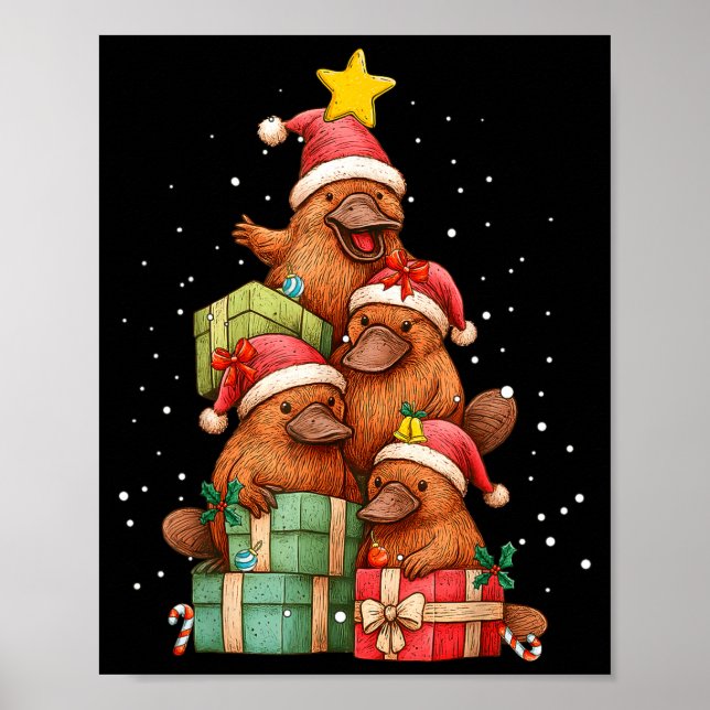Poster Cute Platypus Le Christmas Tree Xmas Hat  (Devant)