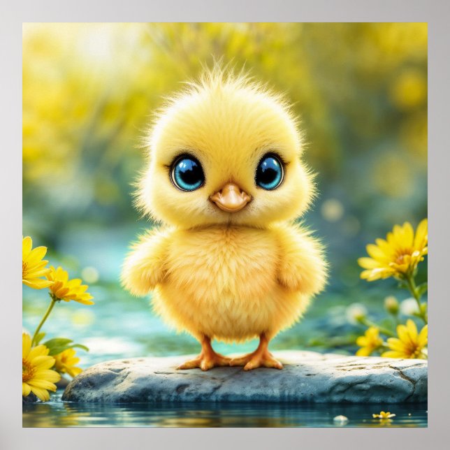 Poster Cute poussette moelleuse avec de grands yeux debou (Devant)