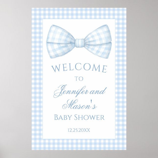 Poster Cute preppy bleu en vichy arc cravate bébé garçon  (Devant)
