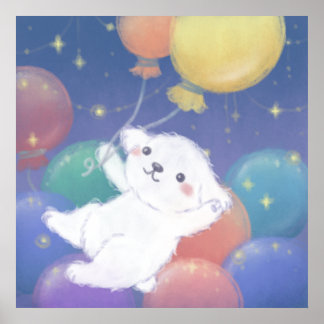 Poster Cute Puppy with Balloons & Stars