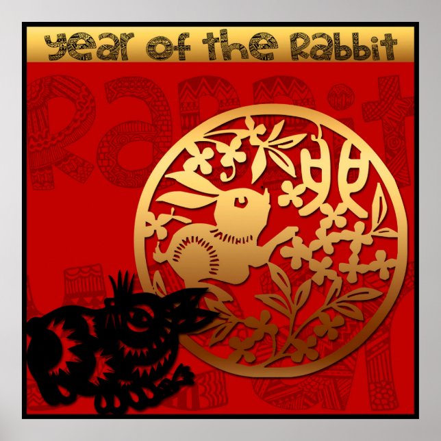 Poster Cute Rabbit chinois Nouvel An Zodiac Anniversaire  (Devant)