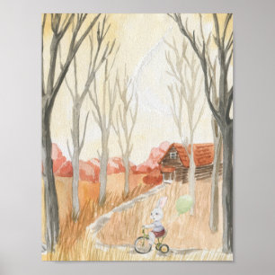 Poster Cute Rabbit on A Bike With A Balloon Nursery