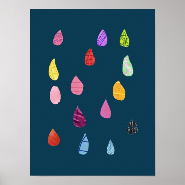 Poster Cute raindrops colorful rain art (Devant)