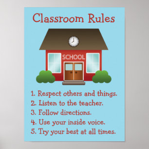 Poster Cute Red School Building Custom Classroom Rules