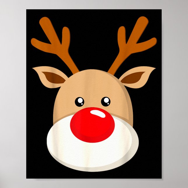 Poster Cute Reindeer Rudolph Red Nose Christmas Antlers  (Devant)