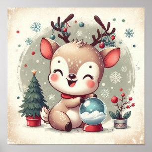 Poster Cute Reinder Avec Snowglobe Kids Room Wall Art