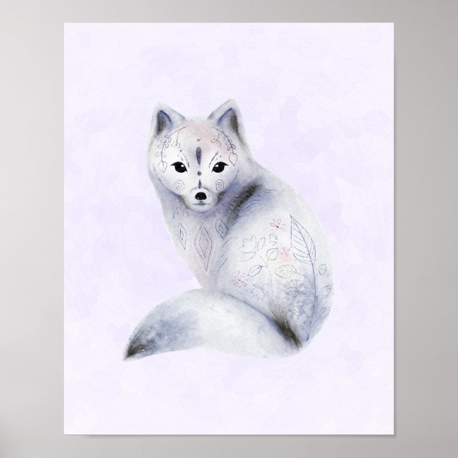 Poster Cute renard nordique avec marques florales (Devant)