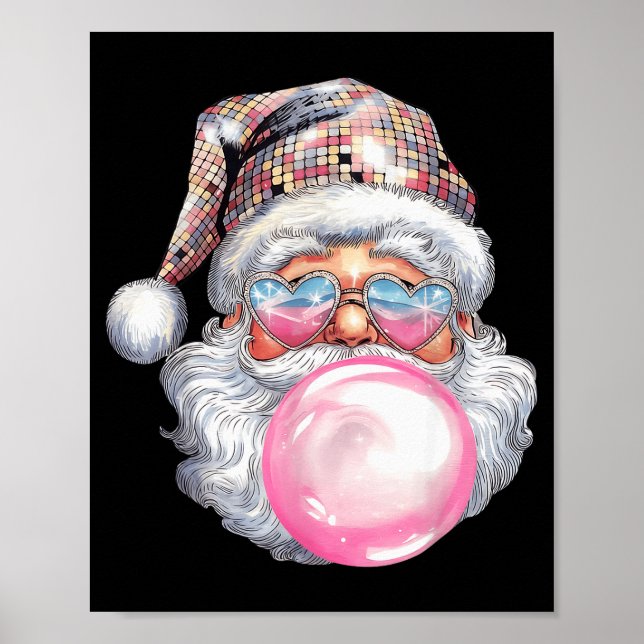 Poster Cute Retro Santa Christmas Blowing Bubble Gum Vint (Devant)