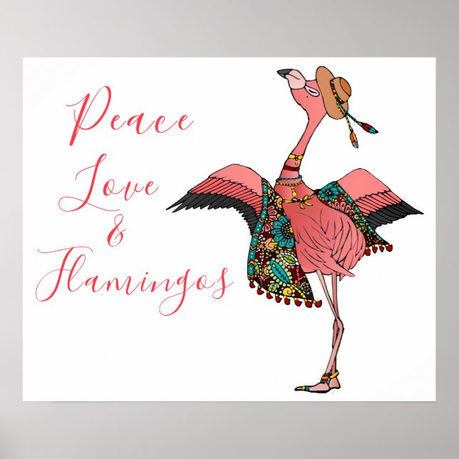 Poster Cute rose Boho Paix Amour et Flamants roses Inspir (Devant)