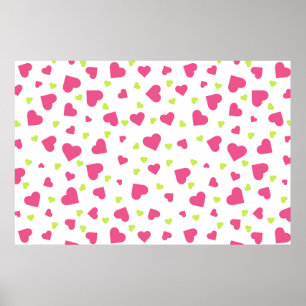 Poster Cute rose et vert Tumbling Hearts Motif