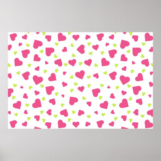 Poster Cute rose et vert Tumbling Hearts Motif (Devant)