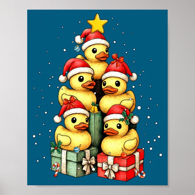 Poster Cute Rubber Ducks Le Duckie Christmas Tree Xmas Ha (Devant)
