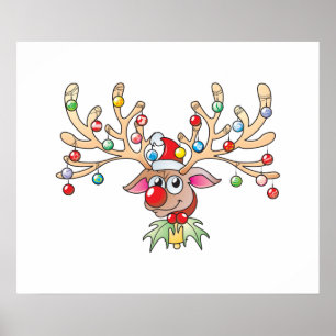 Poster Cute Rudolf Reindeer avec les cartes lumineuses de