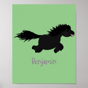 Poster Cute running Shetland pony cartoon illustration