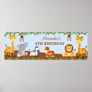 Poster Cute Safari Jungle Animaux Anniversaire