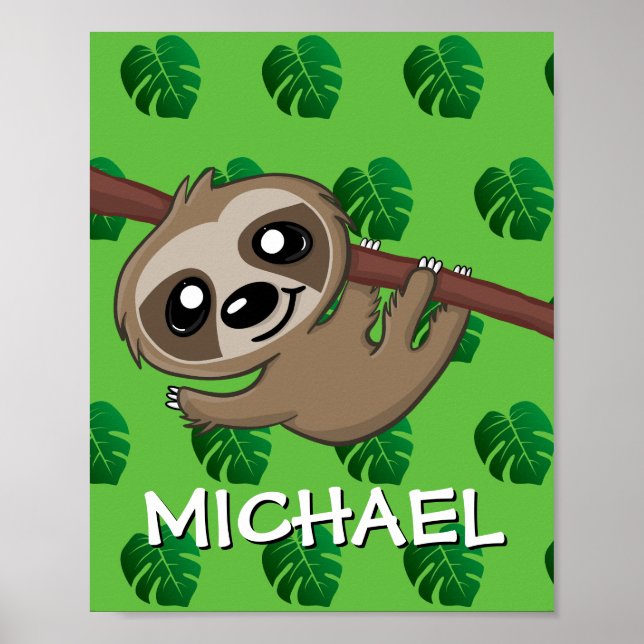 Poster Cute Safari Lion Green Cartoon Jungle Nom Zoo (Devant)