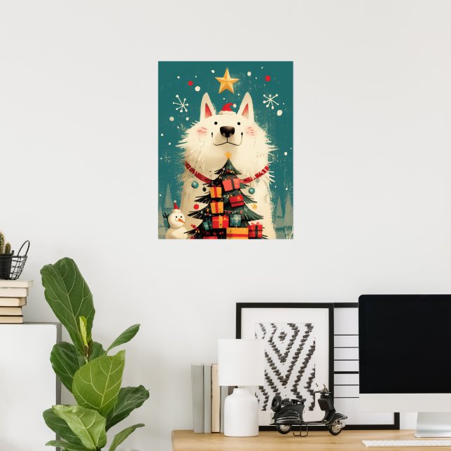 Poster Cute Samoyed dog with Christmas (Bureau à domicile)