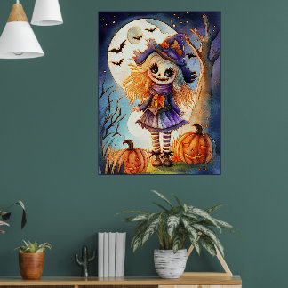 Poster Cute Scarecrow dans Éffrayant Woods,