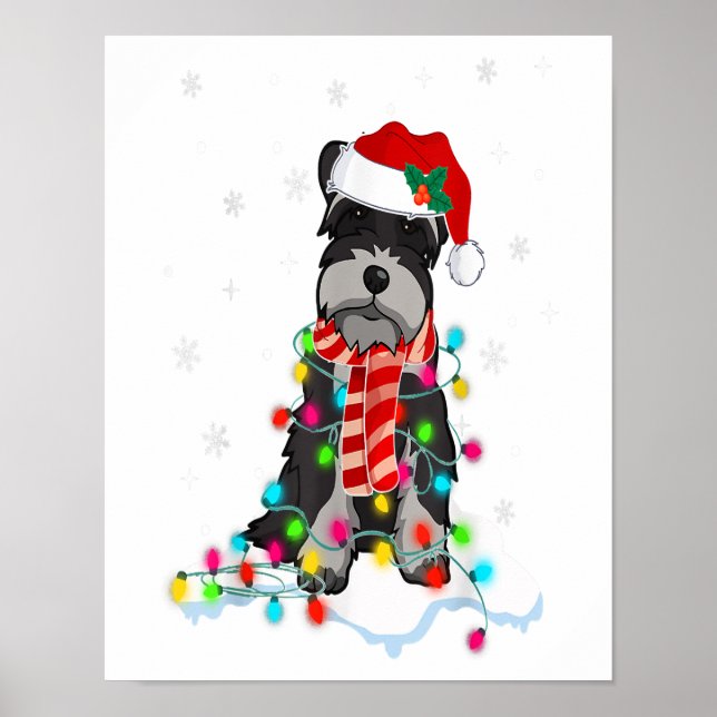 Poster Cute Schnauzer Christmas Lights With Santa Hat (Devant)