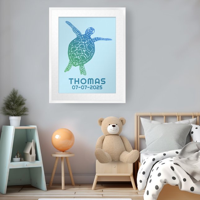Poster Cute Sea Turtle CUSTOM NOM DE BÉBÉ ANNIVERSAIRE Ar (Cute Sea Turtle CUSTOM BABY NAME BIRTHDAY Art Poster
Green Blue)