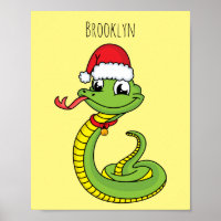 Cute serpent vert avec chapeau santa dessin animé