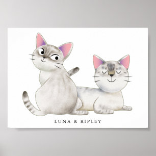 Poster Cute Siamese Cats Illustration with Name