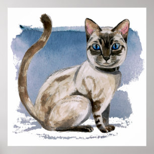Poster Cute Siamese Chat aquarelle peinture