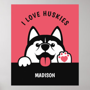 Poster Cute Siberian Husky personnalisé texte et couleur 