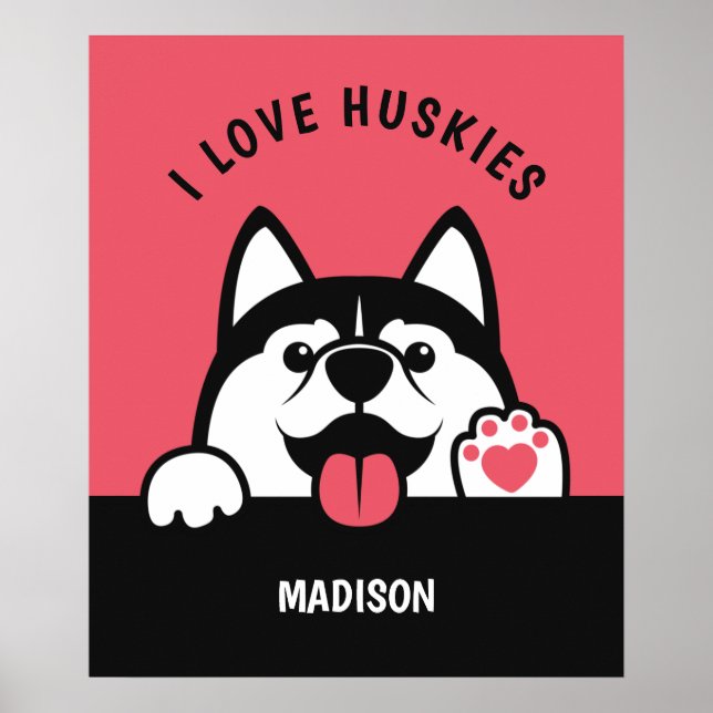 Poster Cute Siberian Husky personnalisé texte et couleur  (Devant)