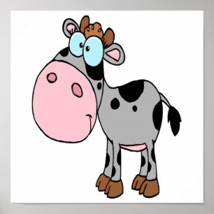 Poster cute silly cartoon baby cow calf gray