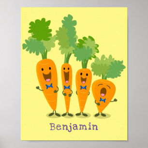 Poster Cute singing carrot quartet cartoon illustration