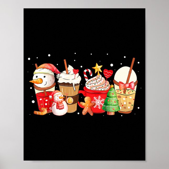 Poster Cute Snowman Coffee Lover Latte Gingerbread Funny  (Devant)