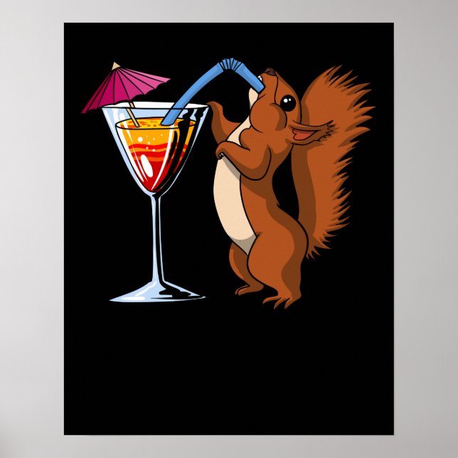 Poster Cute Squirrel Animal Boire Cocktail Party (Devant)