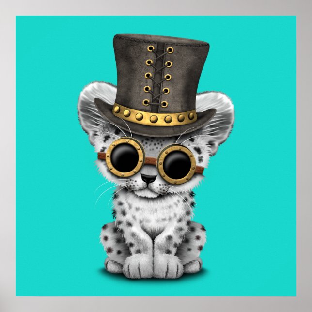 Poster Cute Steampunk Snow Leopard Cub (Devant)