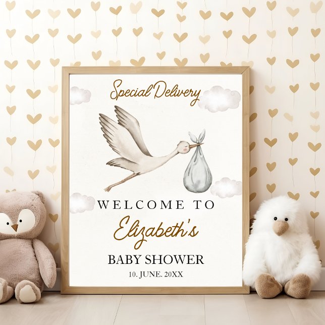 Poster Cute Stork Baby Shower Neutral (Créateur téléchargé)