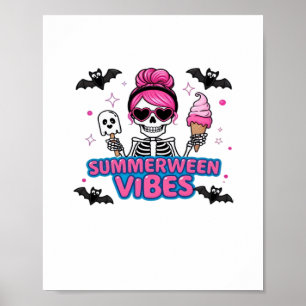 Poster Cute Summerween Vibes Skeleton IceCream Summer Vac