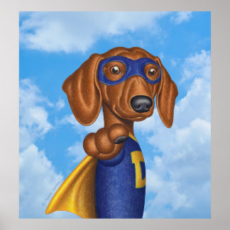 Poster Cute Superhero Dachshund