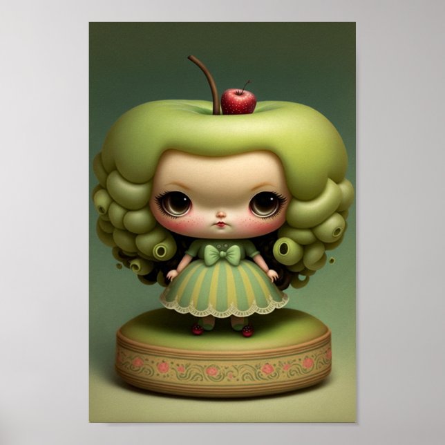 Poster Cute Sweet Kawaii Green Apple Girl (Devant)