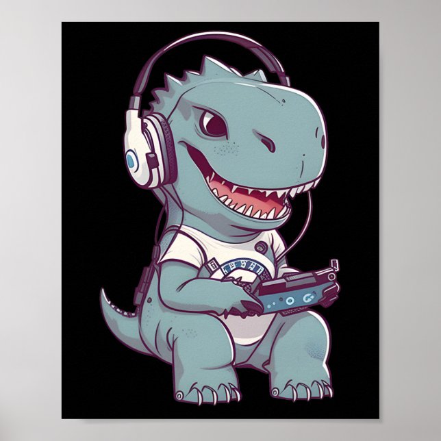 Poster Cute T. Rex-dinosaur Jouer Jeu Vidéo Jeu Jeu (Devant)