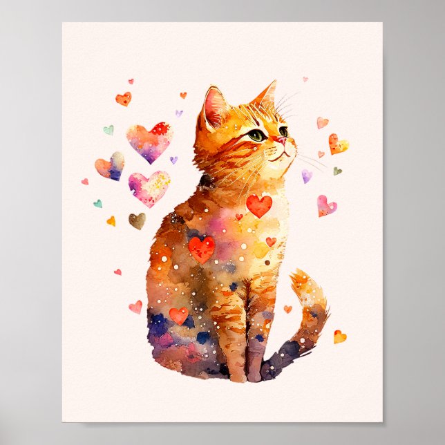 Poster Cute Tabby Chat avec Coeurs (Devant)