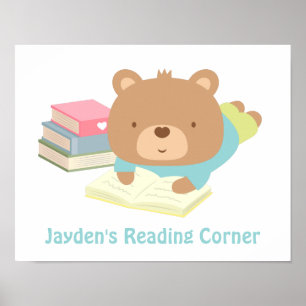 Poster Cute Teddy Bear Livres Coin Lecture
